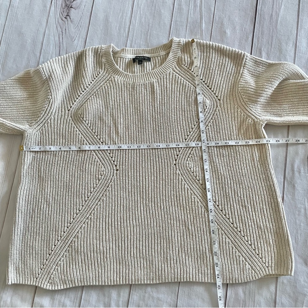 Banana Republic Relaxed Fit Knit Sweater Women’s L Cream Cozy Chunky Warm Argyle - Picture 7 of 10